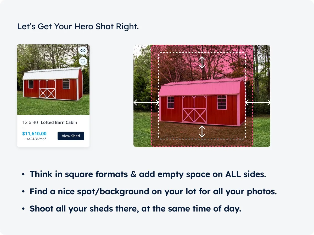 Hero image dos: clean front-facade shot with space around the shed