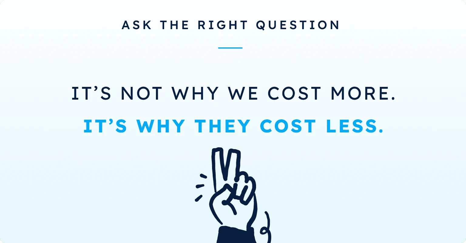 Ask the right question: it's not why we cost more. It's why they cost less.
