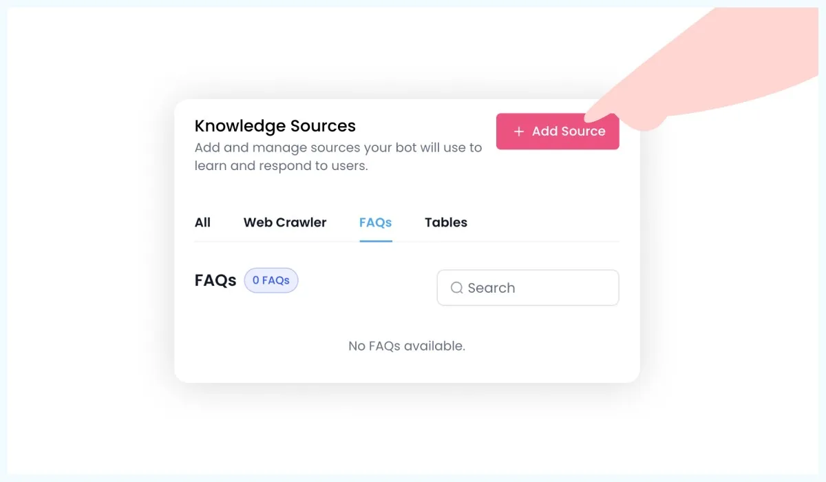 Adding your website and FAQ sources to train the AI assistant