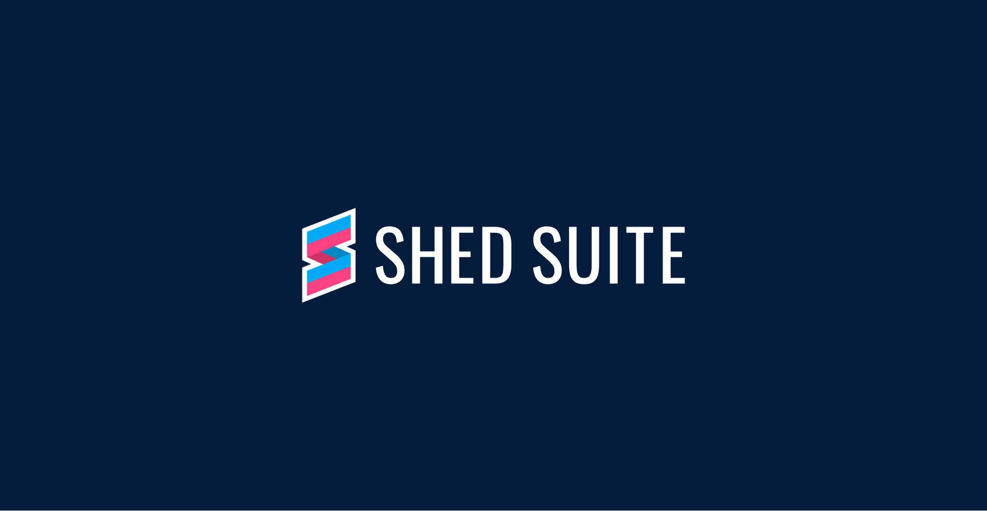 Shed Suite primary logo on a deep blue background