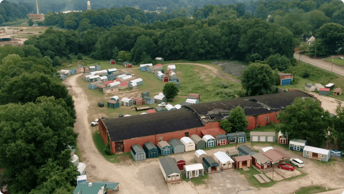 Aerial view of the Legacy Sheds sales lot