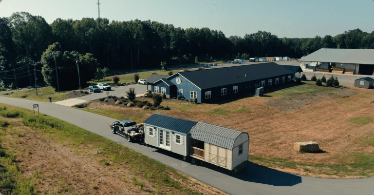 A finished shed leaving the Liberty Sheds office in Mocksville, North Carolina